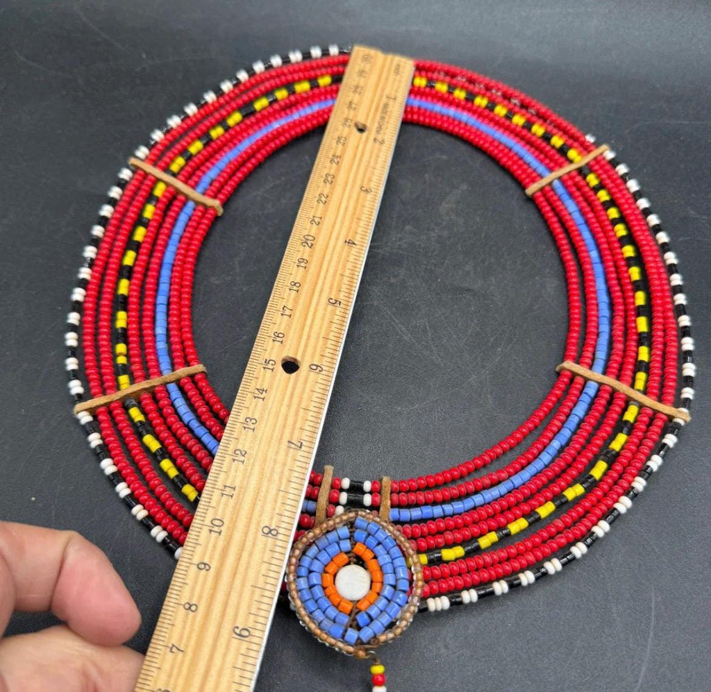 Vintage African Maasai Beaded Collar Necklace MCM Estate Tribal Art 1970s