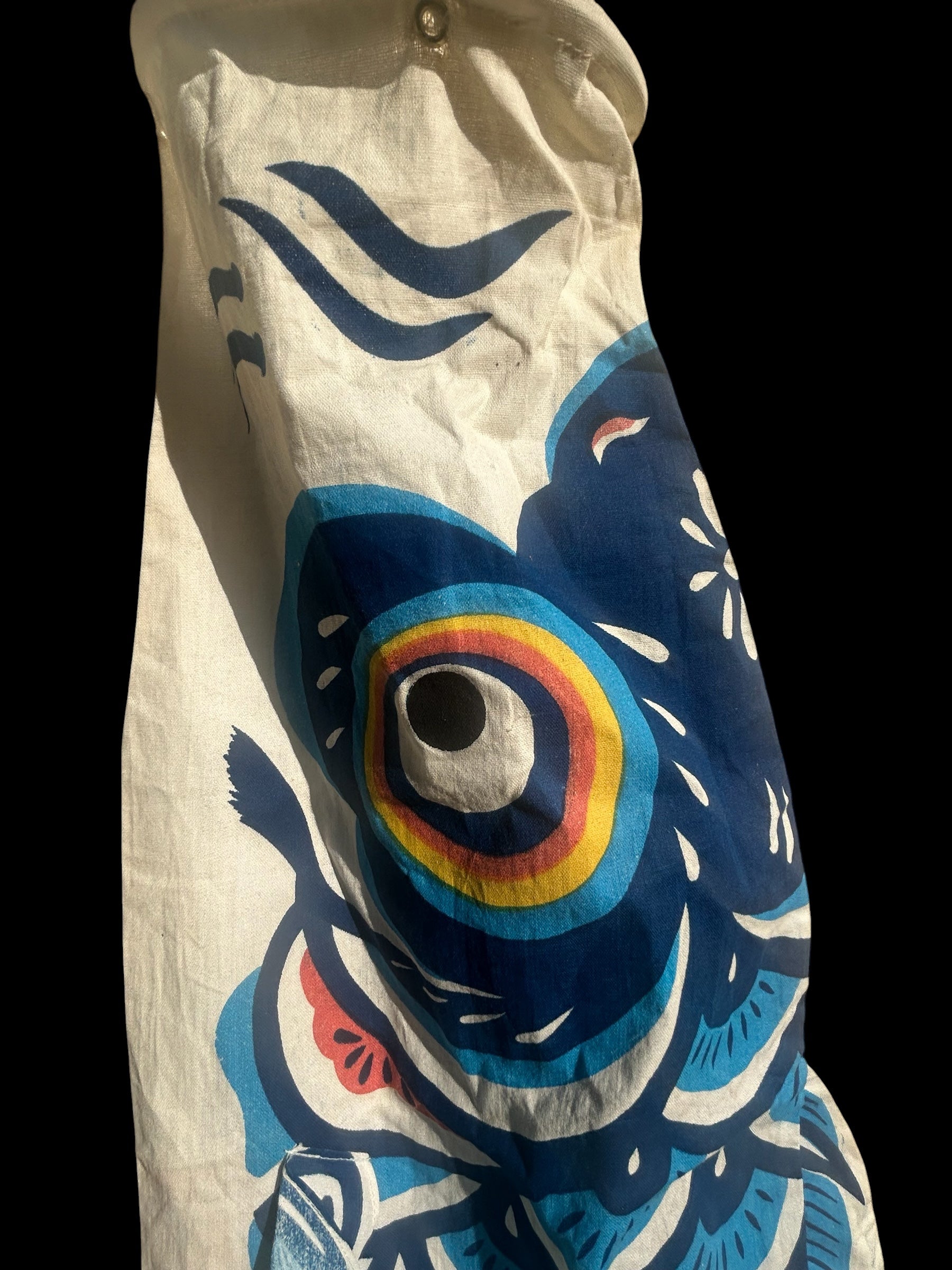Rare Mid-Century Artisanal Japanese Koinobori Cotton Carp Windsock