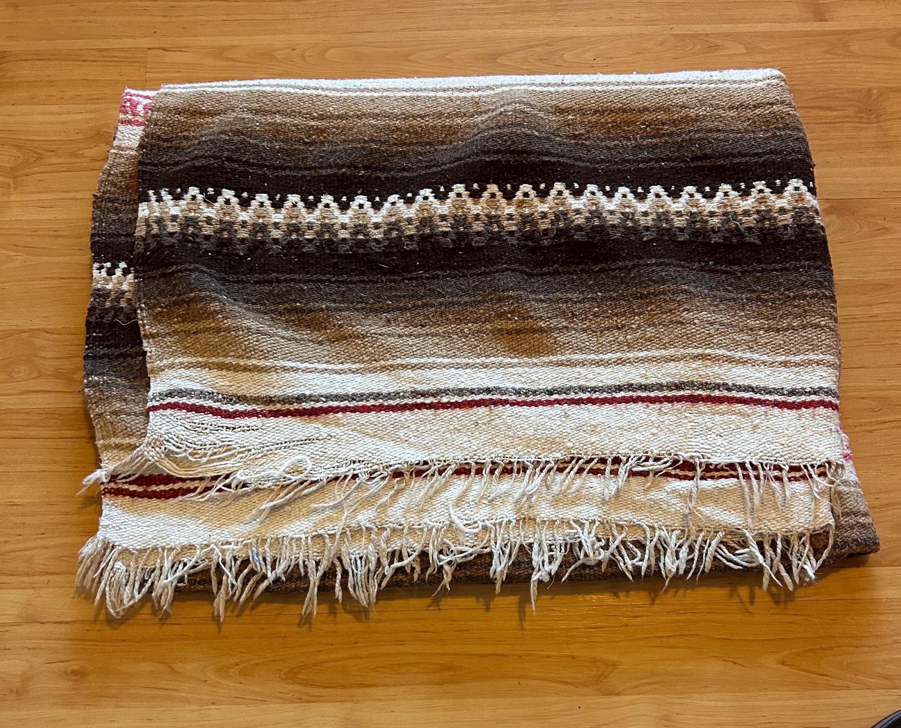 Vintage Handwoven Wool Blanket – Earth Tone Southwestern Serape Rug