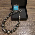Jay King Black Mother of Pearl Mosaic & Faceted Onyx Necklace - 24" 925 Silver