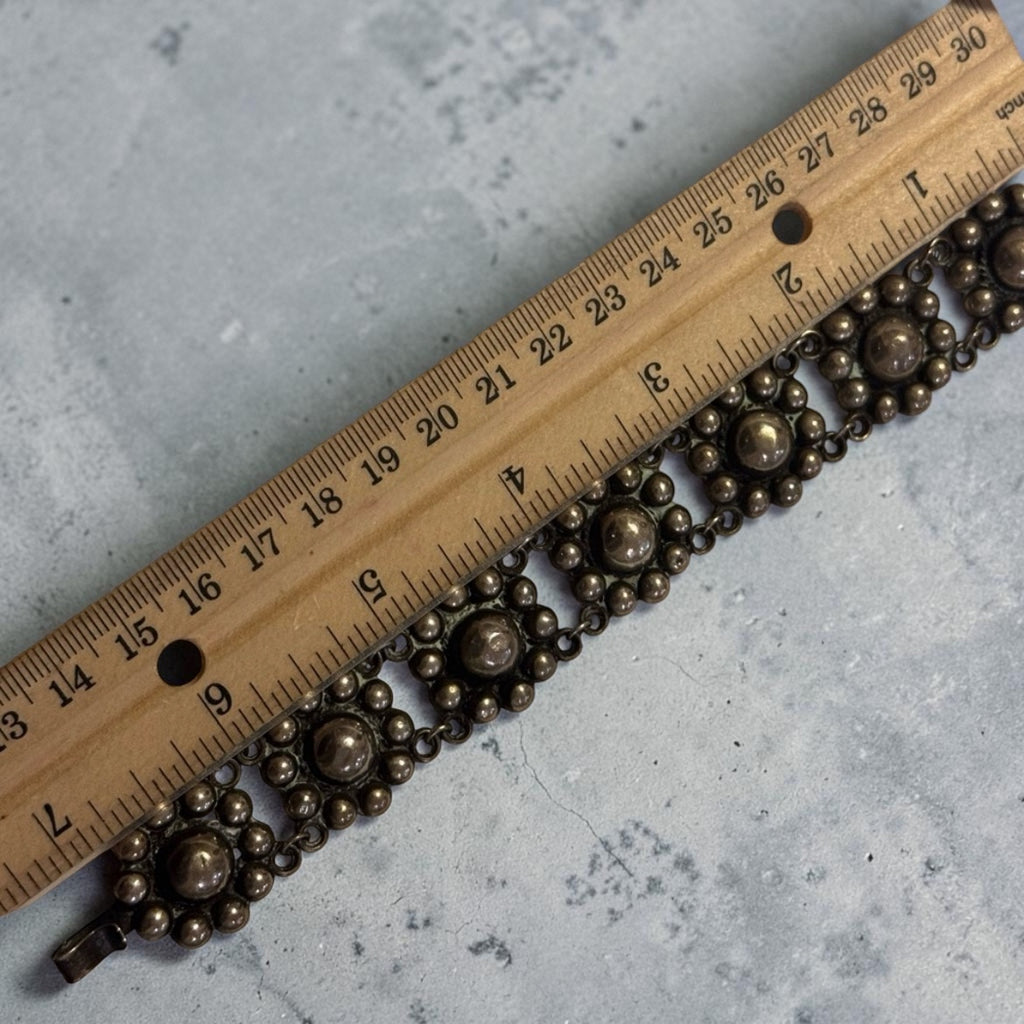 Archival 1930s Taxco .980 Fine Silver Beaded Dome Panel Bracelet
