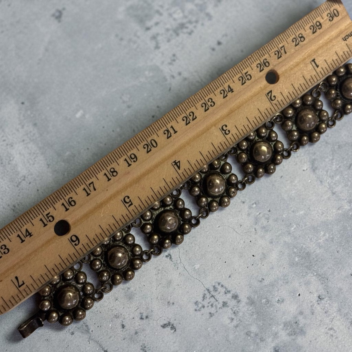 Archival 1930s Taxco .980 Fine Silver Beaded Dome Panel Bracelet