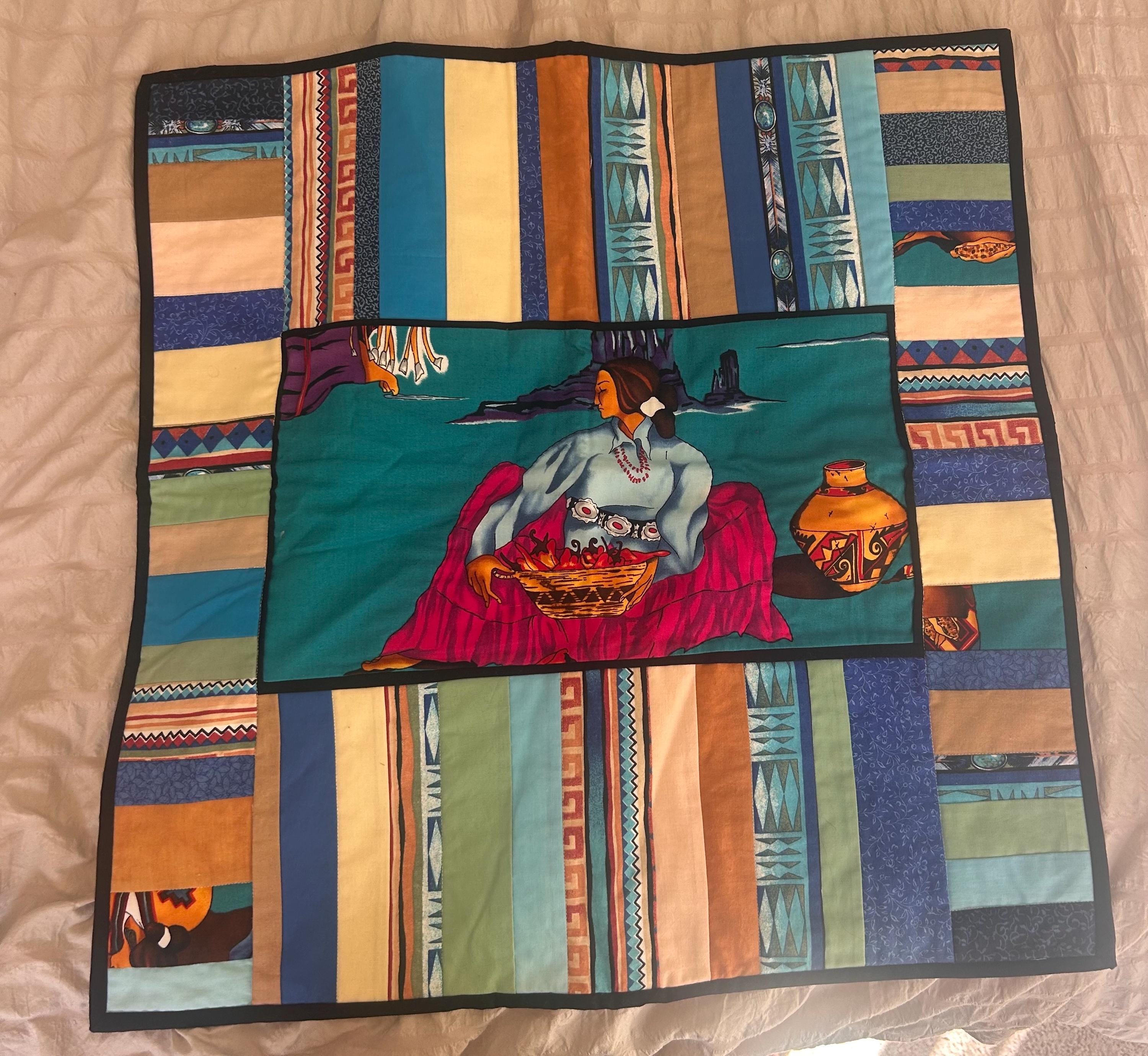 Handmade Southwestern Quilted Wall Hanging 24x24 - Alexander Henry Pueblo Woman Fabric
