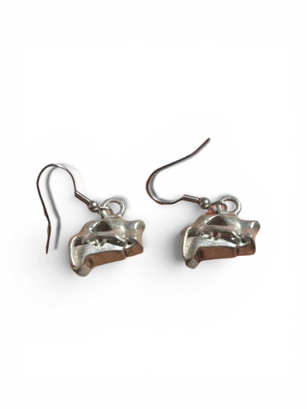Sabertooth Tiger Skull Dangle Earrings — White Bronze & Sterling Silver | Paleontological Art Jewelry