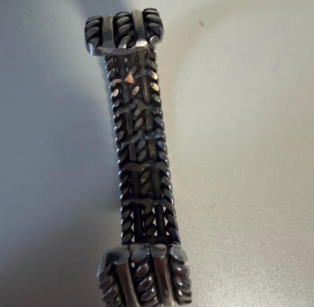 Vintage Heavy Stainless Steel Southwestern Cuff Bracelet Artisan Welded