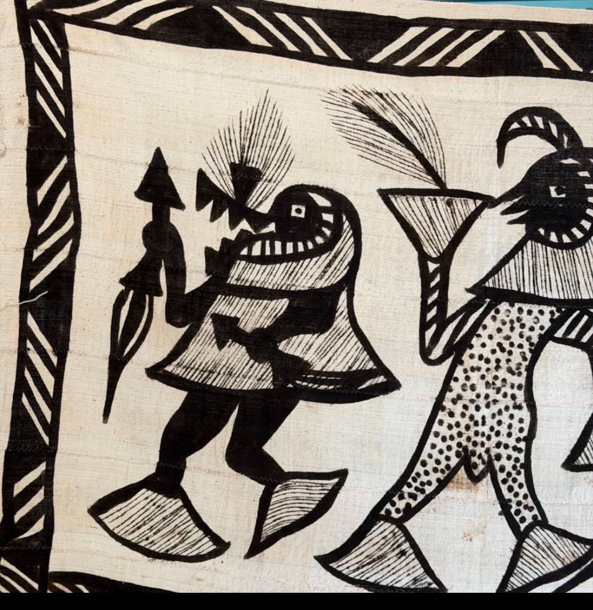 Vintage African Korhogo Cloth Senufo Hand-Painted Mud Cloth Tapestry 50"x35