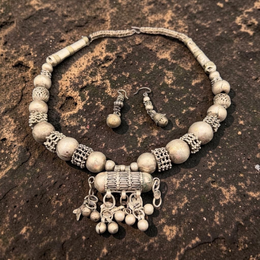 Antique Yemeni Bedouin Silver Hirz Amulet Jewelry Set — World Traveler Estate Find