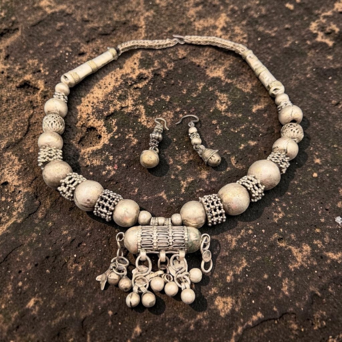Antique Yemeni Bedouin Silver Hirz Amulet Jewelry Set — World Traveler Estate Find