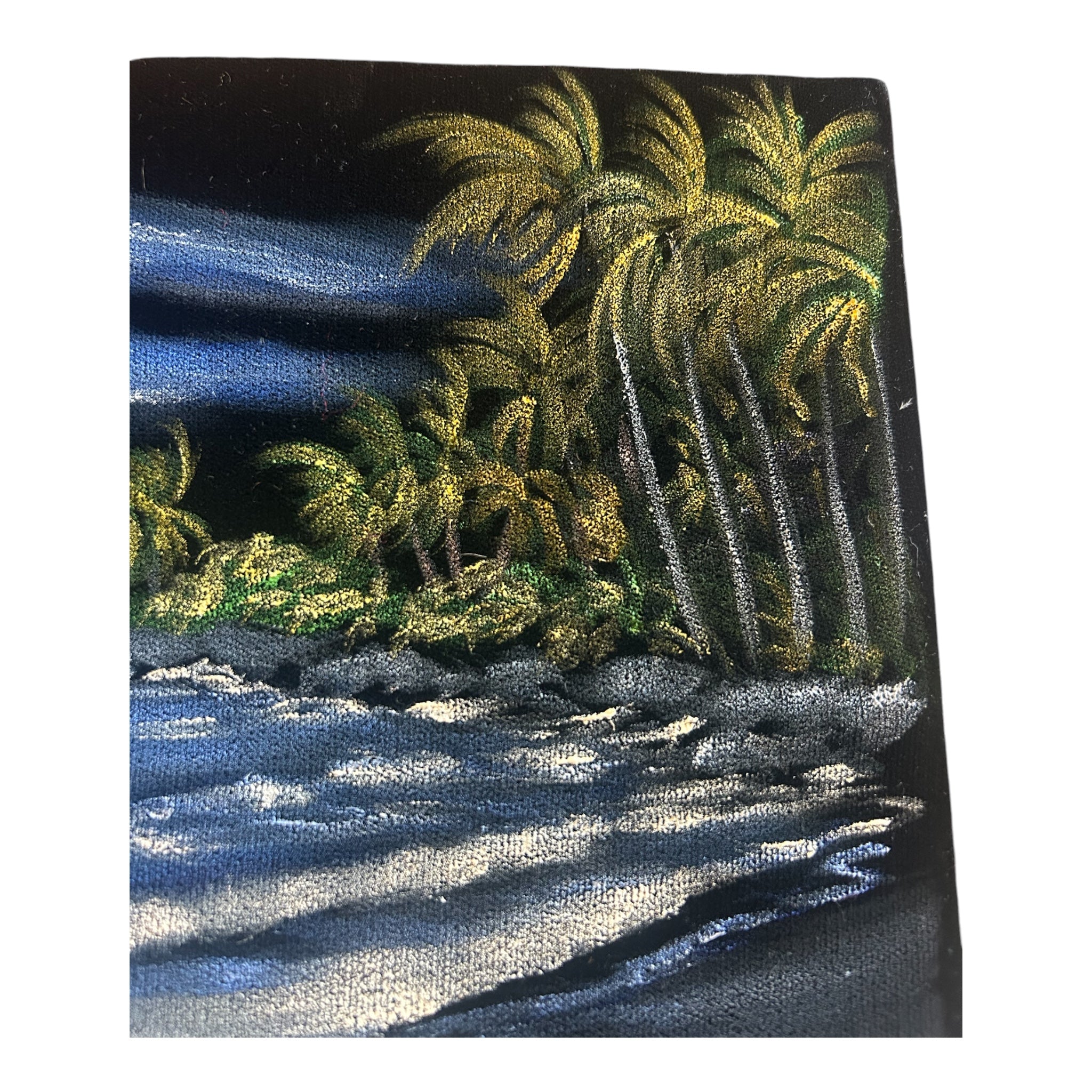 Original John L. De Ponce "Kalapana Kaimu Black Sands" Signed Velvet Painting with COA (10" x 8"