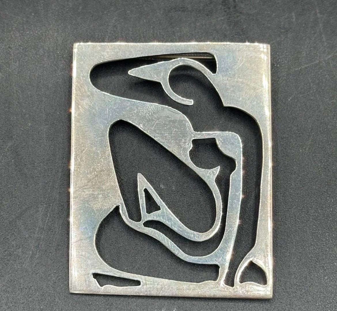 Vintage Mexican Sterling Silver Modernist Matisse-Style Brooch – 20.4g