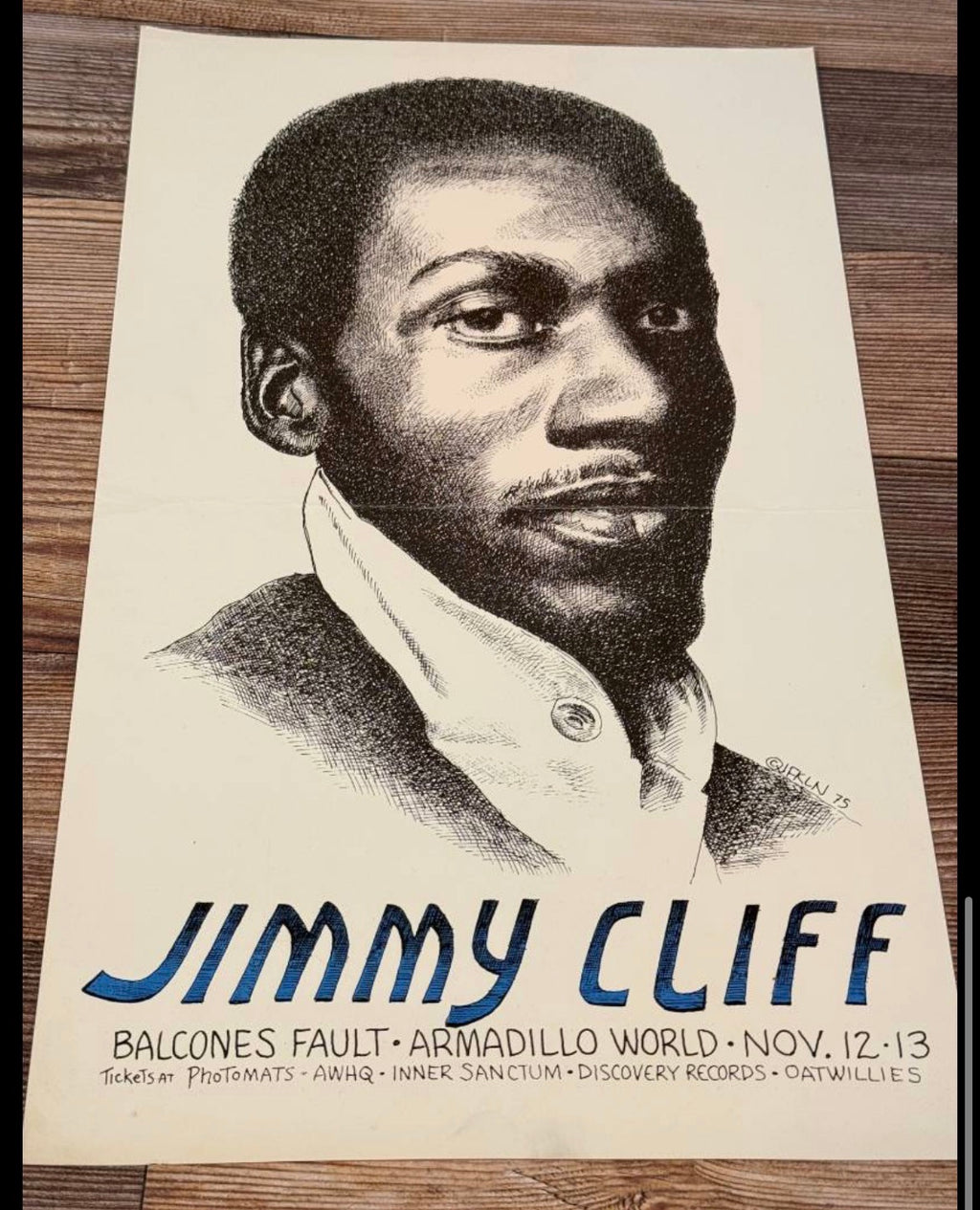 Original 1975 Jimmy Cliff Concert Poster – Armadillo World Headquarters (Art by Jim Franklin)