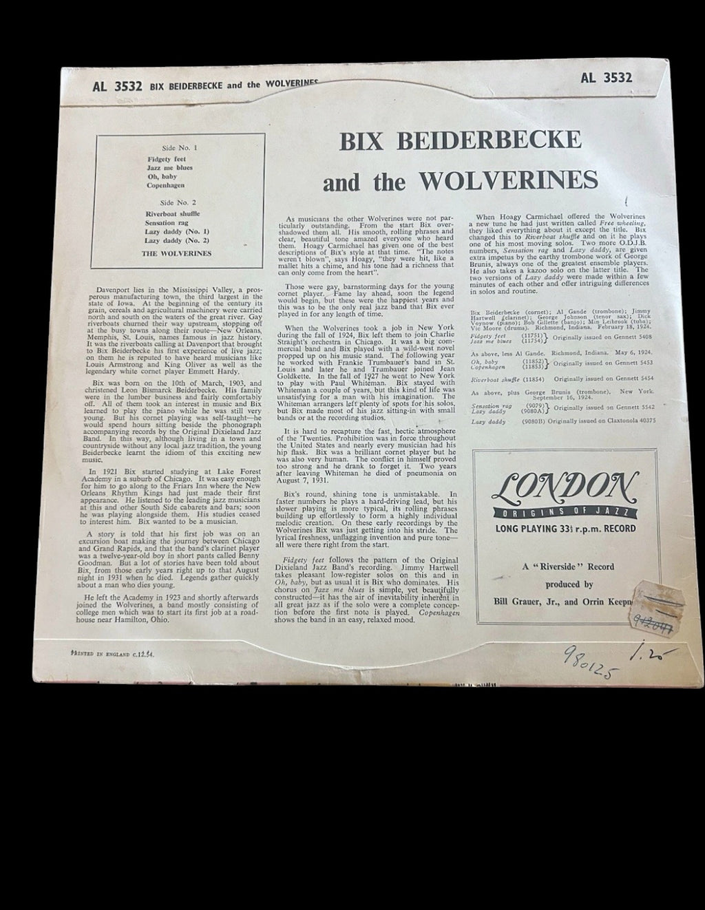 Bix Beiderbecke 10" Vinyl LP Bundle Vol 2 & The Wolverines London Estate Find