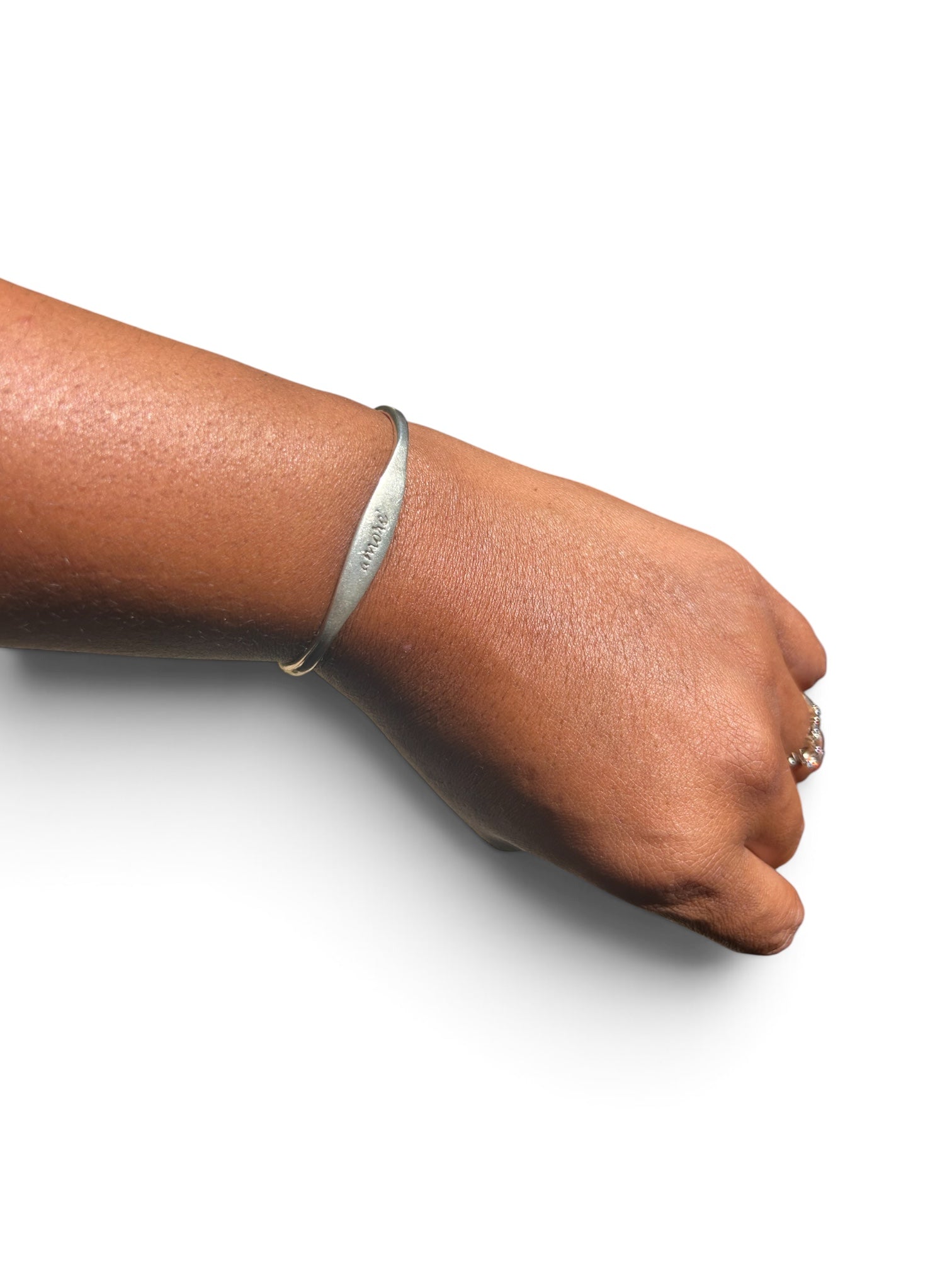 Vintage Far Fetched "Amore" Hand-Stamped Sterling Silver Two-Tone Cuff Bracelet