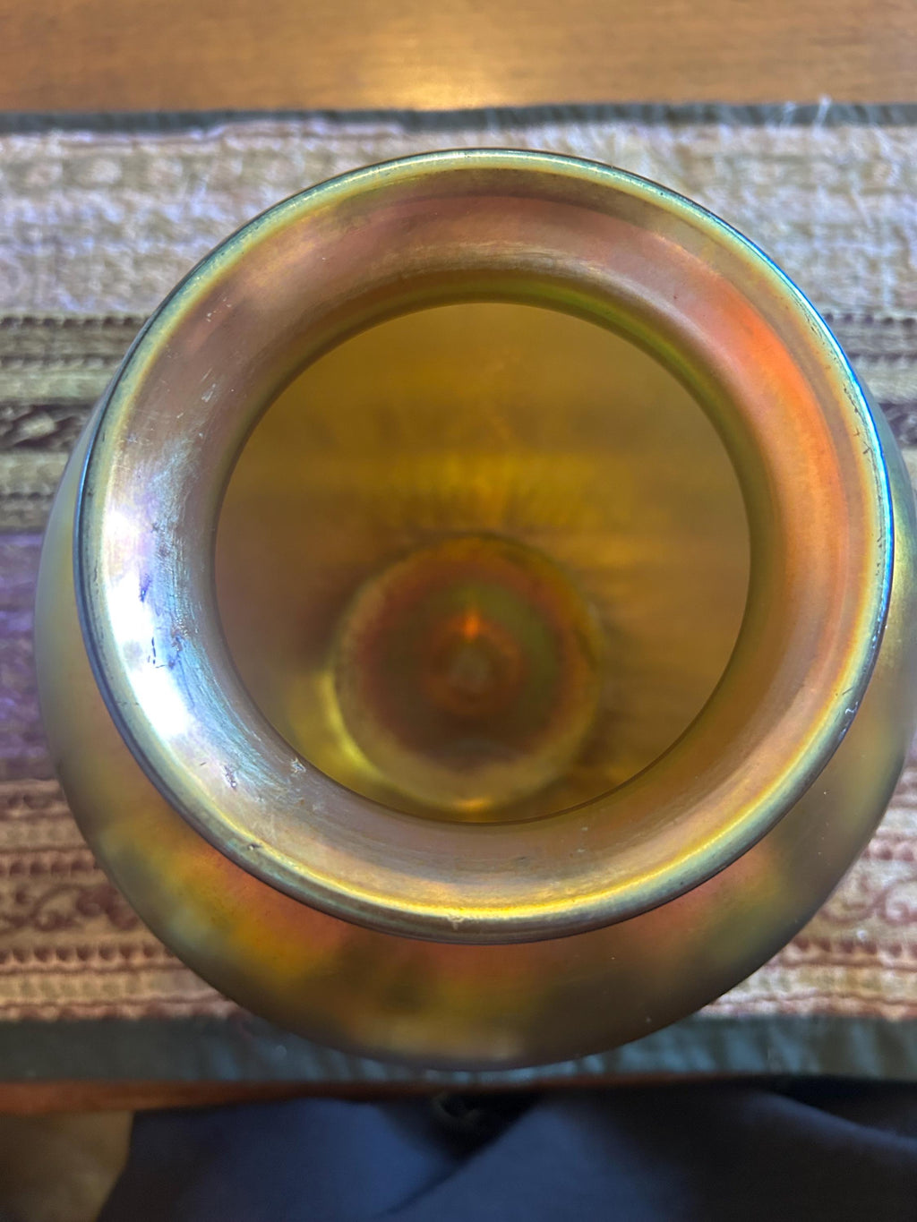 Antique Steuben Gold Aurene Art Glass Vase Shape 2683 Signed Frederick Carder c 1910, 8 Inch Iridescent Gold Favrile Glass Swollen Shoulder
