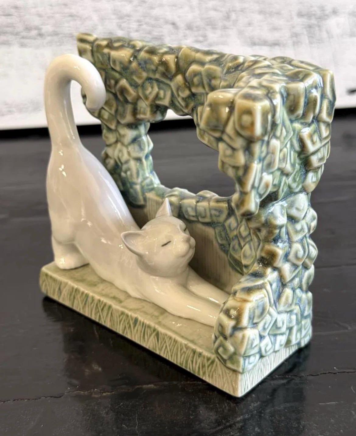 Vintage Lladro Kitten Porcelain Figurine, Green Stone Arbor (#8070)