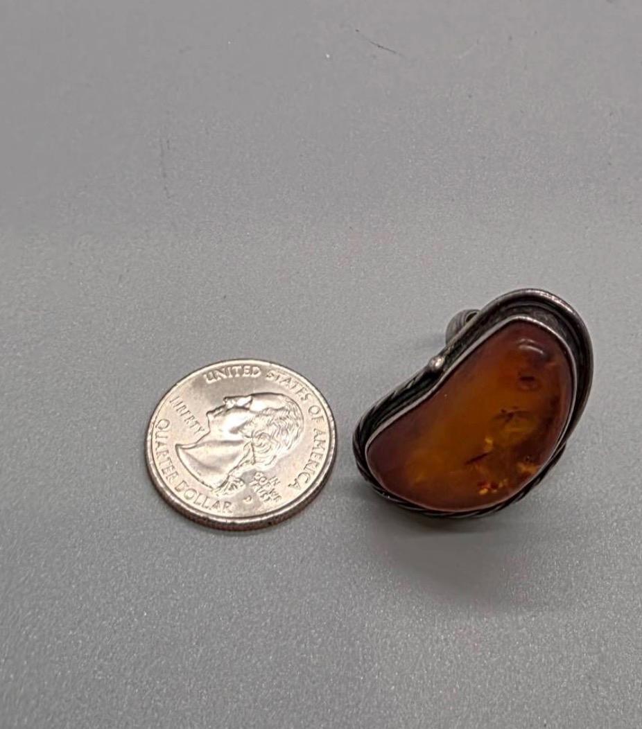Vintage Modernist Sterling Silver and Amber Ring – Estate Find |Size 6.25|