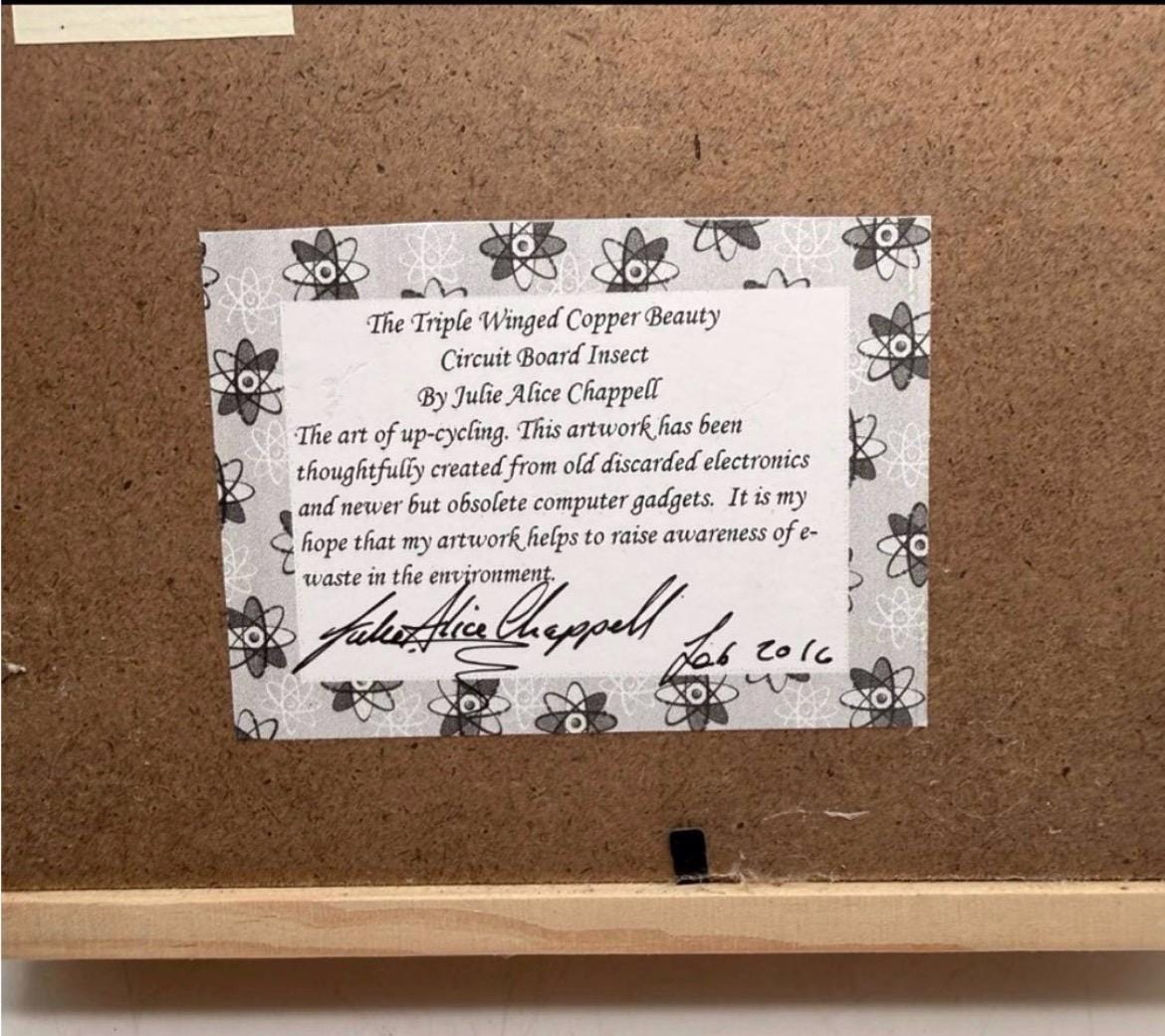 Circuit Board Insect Sculpture, Julie Alice Chappell Art - Wood Framed