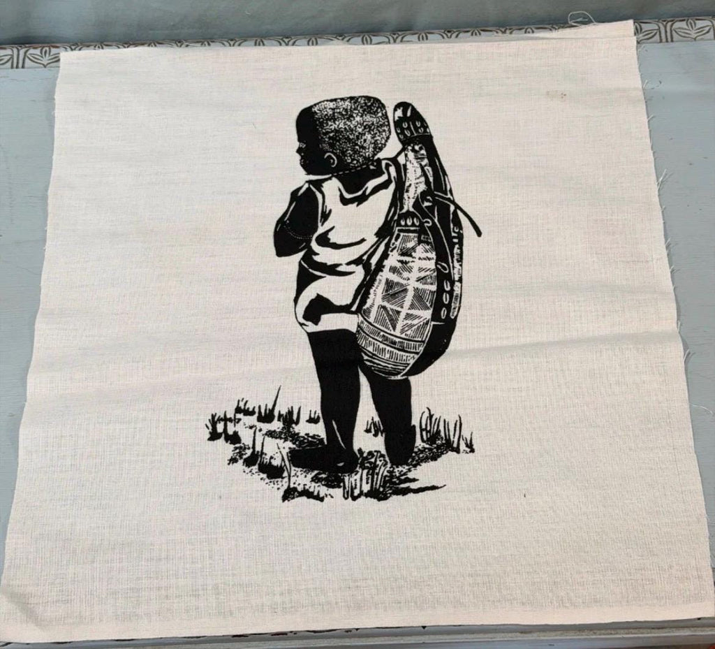 Vintage Mid-Century Maasai Folk Art Set - 4 Hand-Printed Linen Wall Hangings