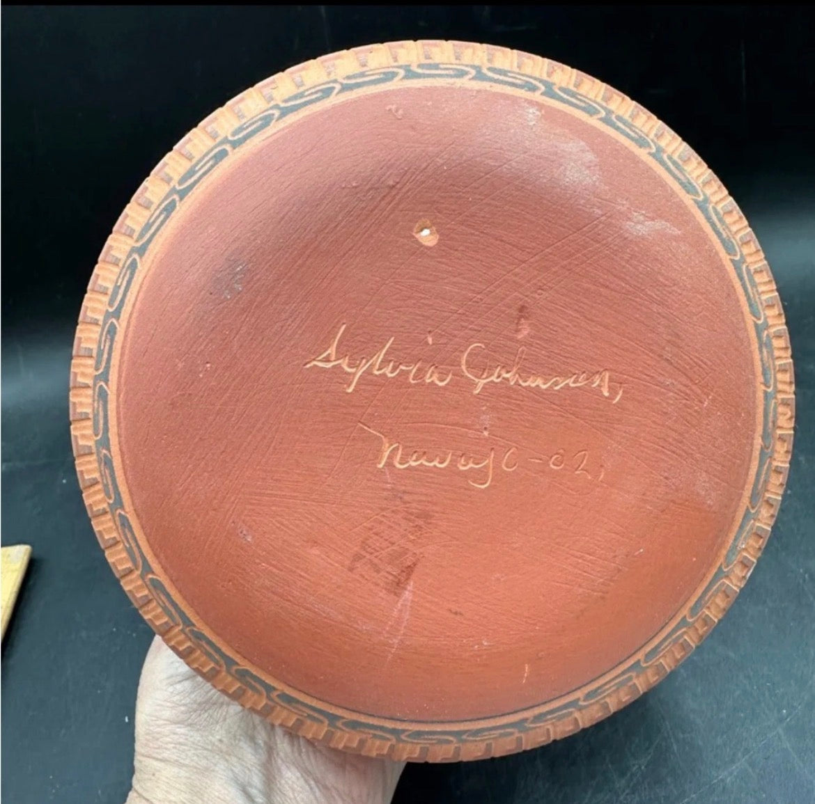 Sylvia Johnson Native Art Navajo Hand Etched-Painted Clay Pot
