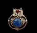 Vintage 925 Sterling Silver Tibetan Gau Amulet Pendant Lapis Coral Owl 17.3g