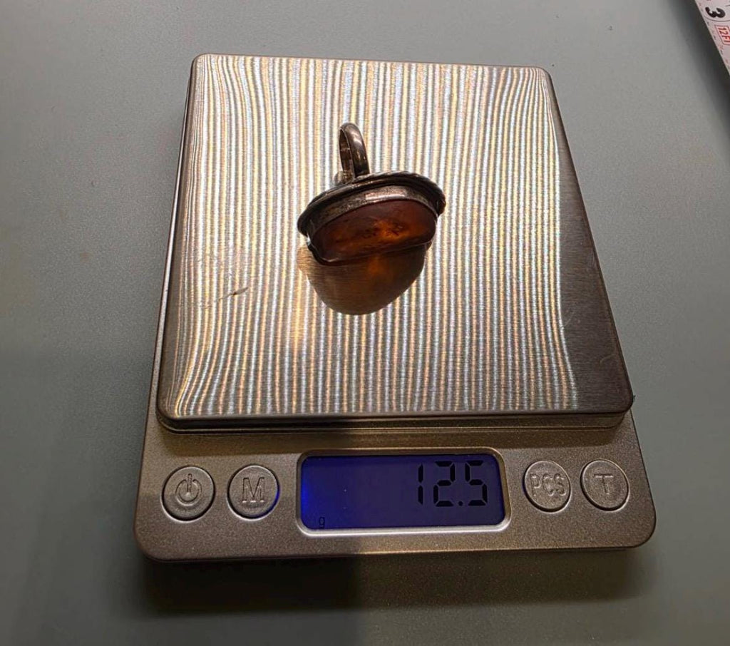 Vintage Modernist Sterling Silver and Amber Ring – Estate Find |Size 6.25|