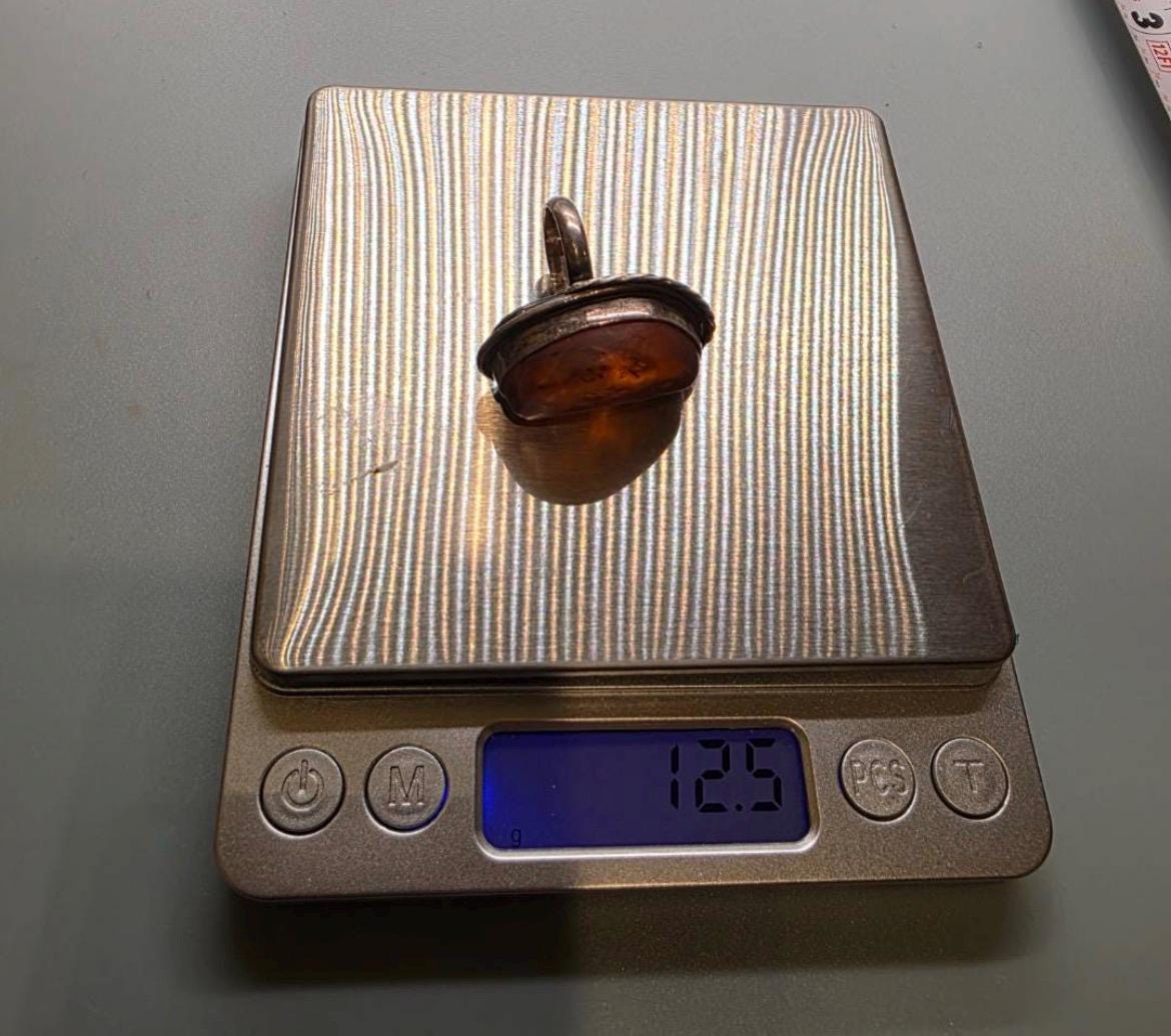 Vintage Modernist Sterling Silver and Amber Ring – Estate Find |Size 6.25|