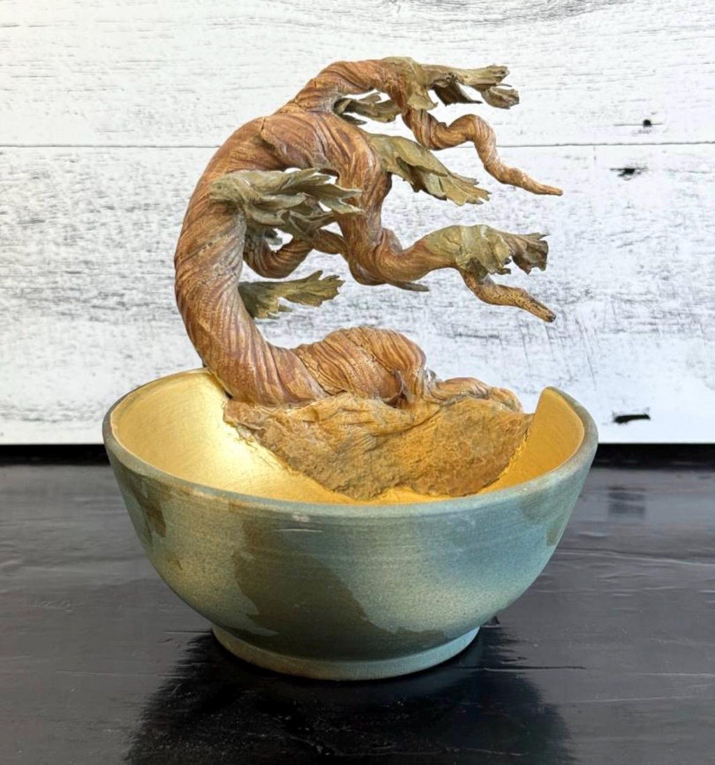 Bonnie Belt Studio Pottery Cypress Cut Away Bowl Ceramic Sculpture Signed 5x7"