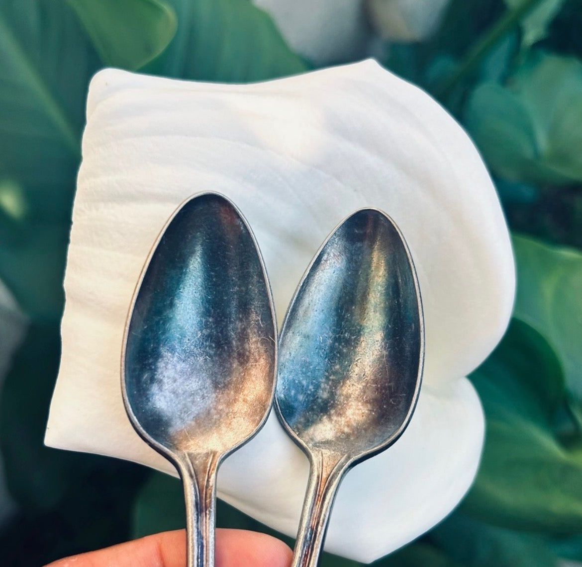 International Silver Co. 7” Place Spoons – Vibrant Iridescent Rainbow Patina (Set of 2)