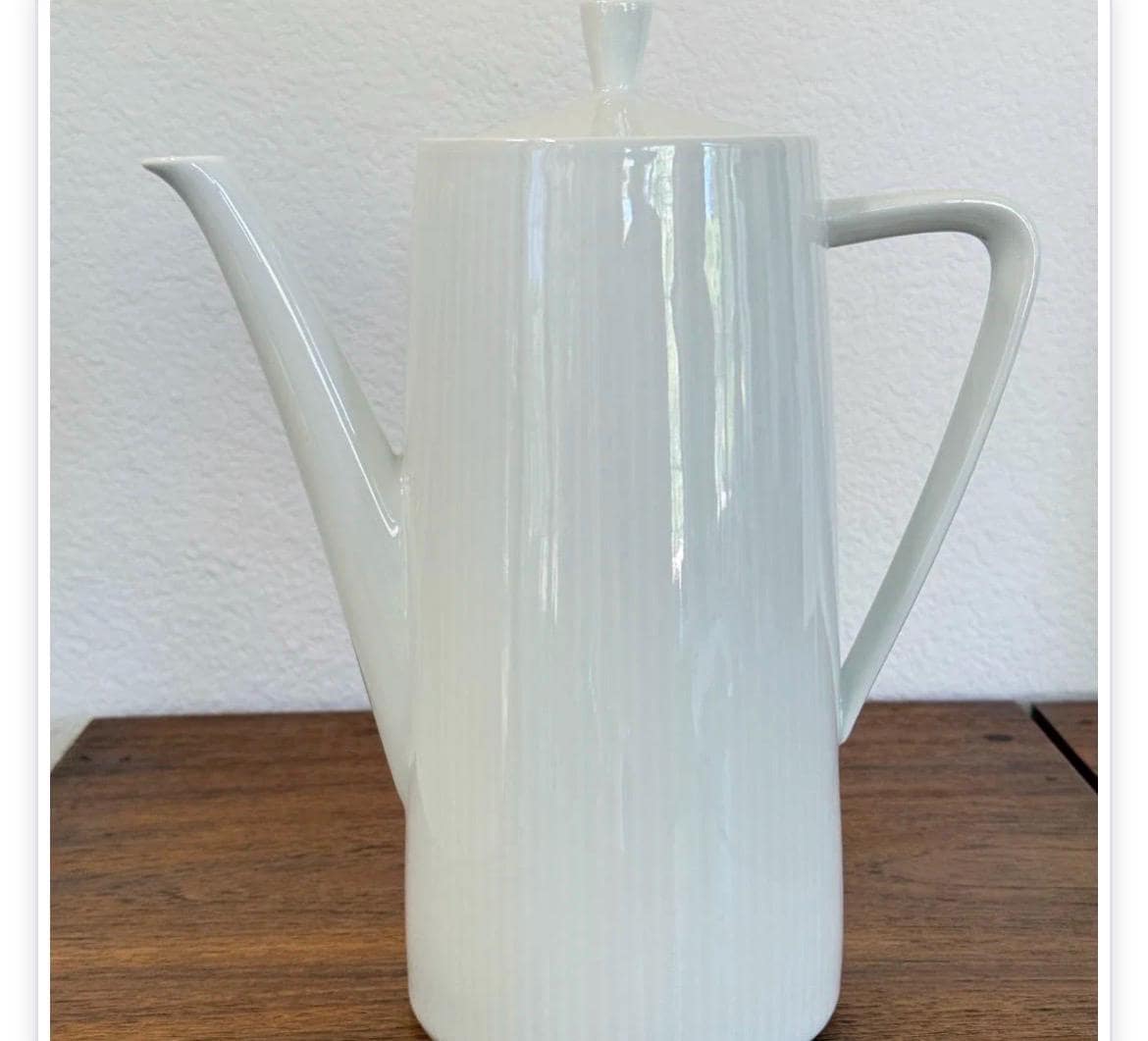Vintage Seltmann Weiden Bavaria Coffee Pot, Monika White Ribbed Porcelain Teapot, Mid Century Modern German Dinnerware, 9 Inch MCM