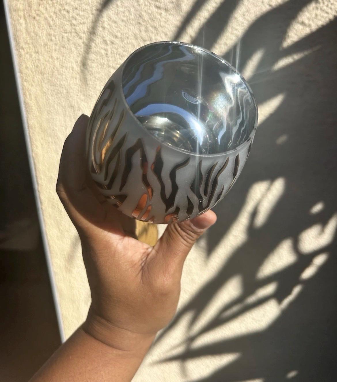 Pier 1 Imports Zebra Balloon Wine Glass, Amber Stemware, Hand-Blown Safari Chic