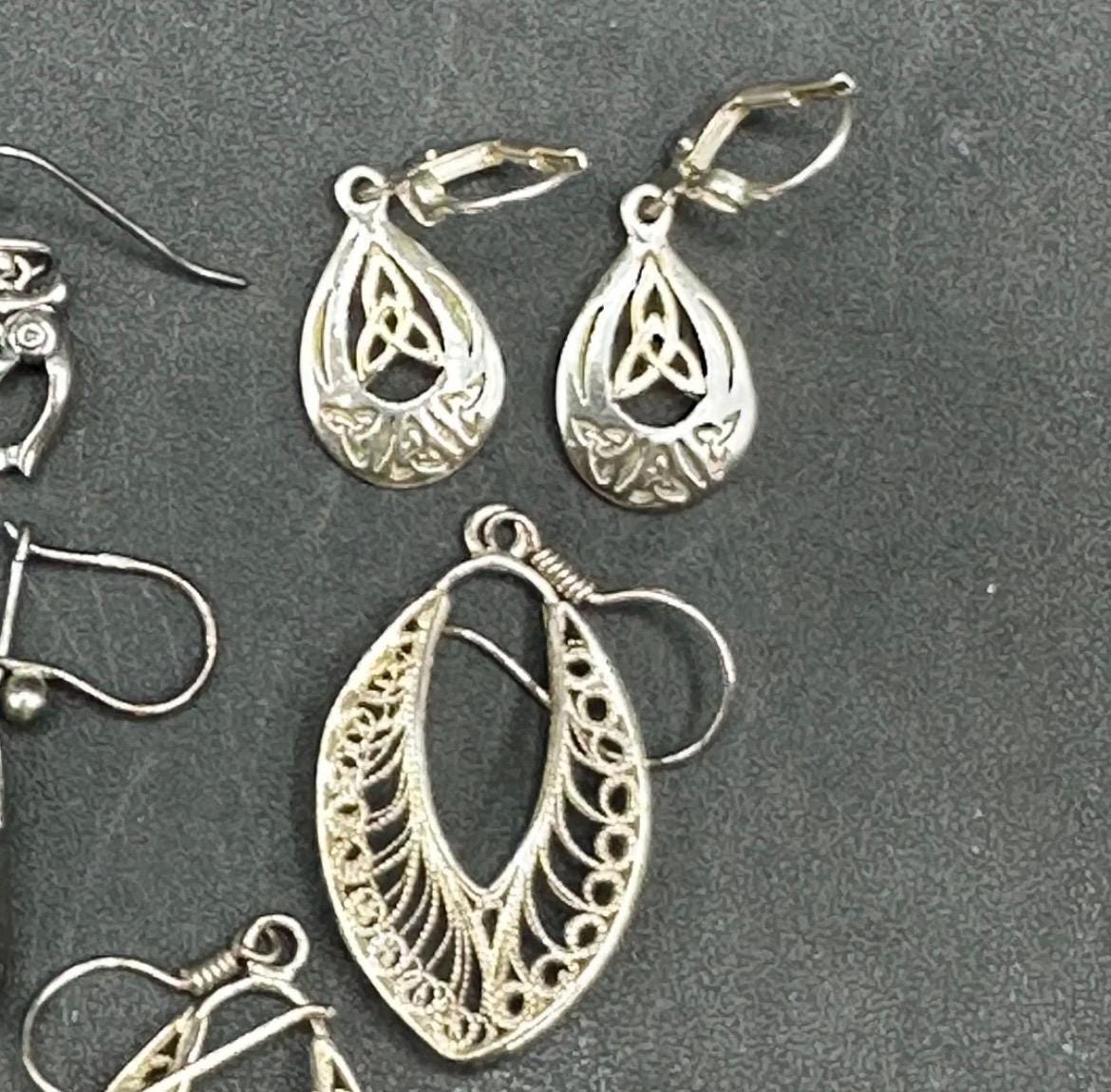 Vintage Sterling Silver Earrings Lot – 5 Pairs, Mixed Styles, 14.5g