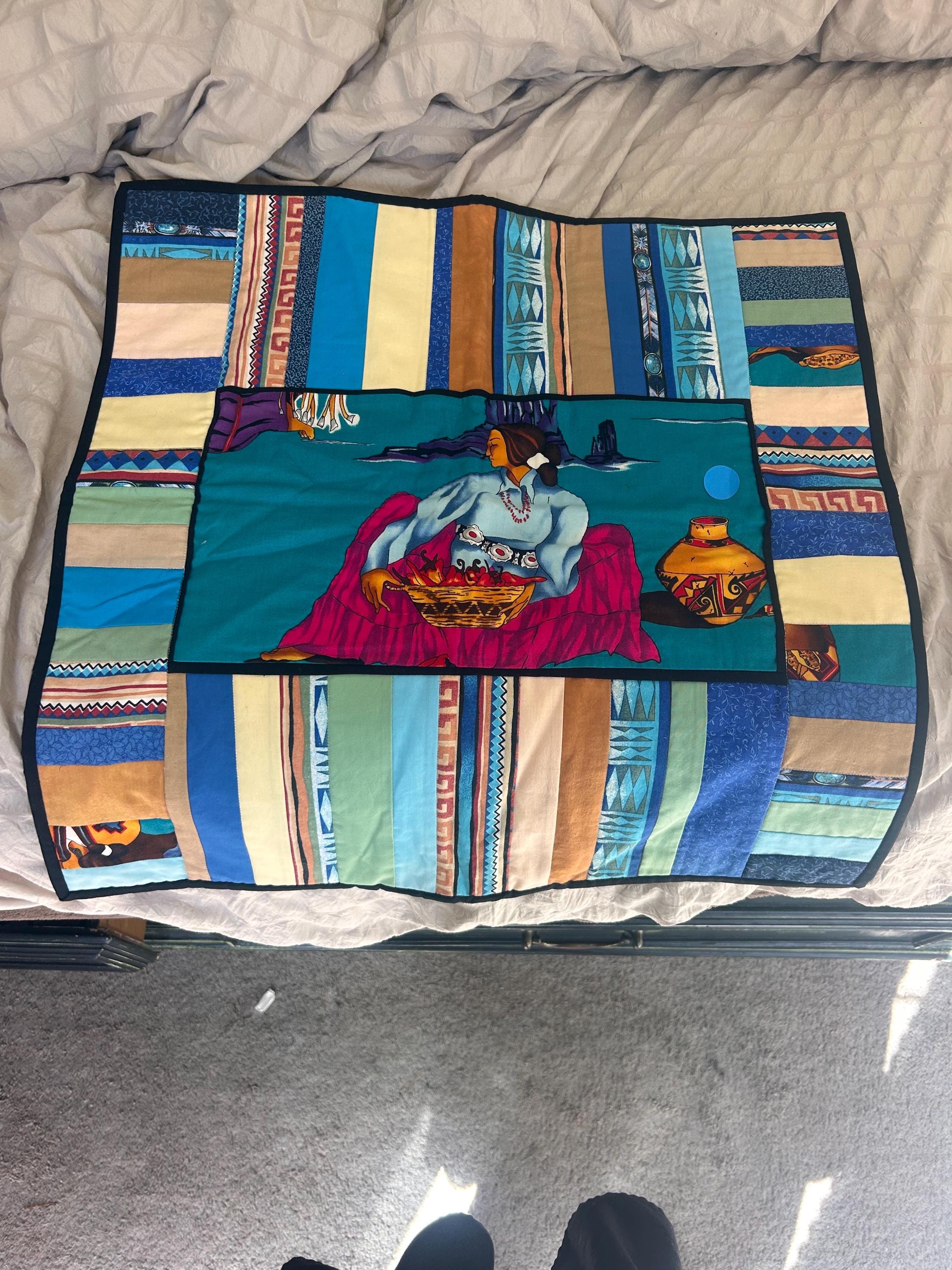Handmade Southwestern Quilted Wall Hanging 24x24 - Alexander Henry Pueblo Woman Fabric