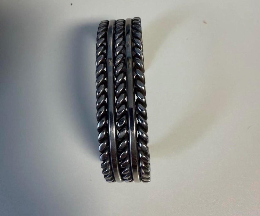 Vintage Heavy Stainless Steel Southwestern Cuff Bracelet Artisan Welded