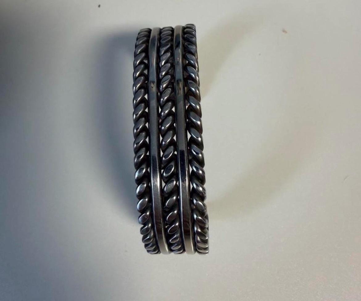 Vintage Heavy Stainless Steel Southwestern Cuff Bracelet Artisan Welded