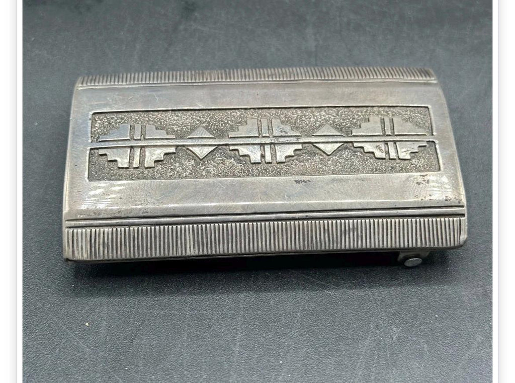 Vintage Navajo Sterling Silver Belt Buckle, Hand Stamped Southwestern Western Accessory, Signed RB Hallmark