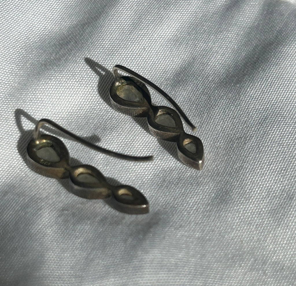 925 Sterling Silver Rainbow Moonstone Tear Drop Ear Climber Crawler Earrings 2”