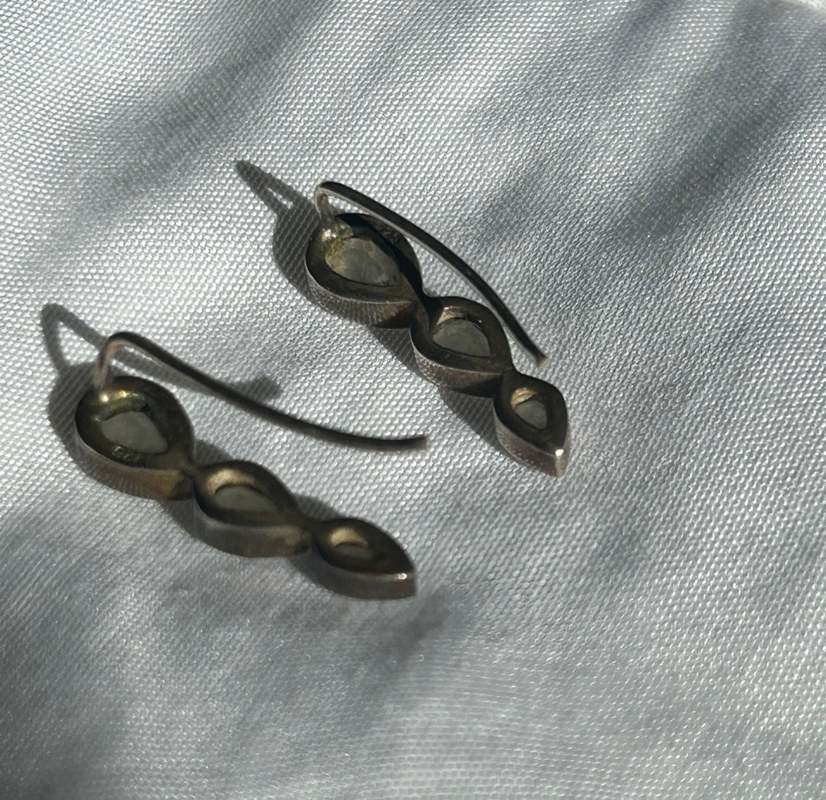 925 Sterling Silver Rainbow Moonstone Tear Drop Ear Climber Crawler Earrings 2”