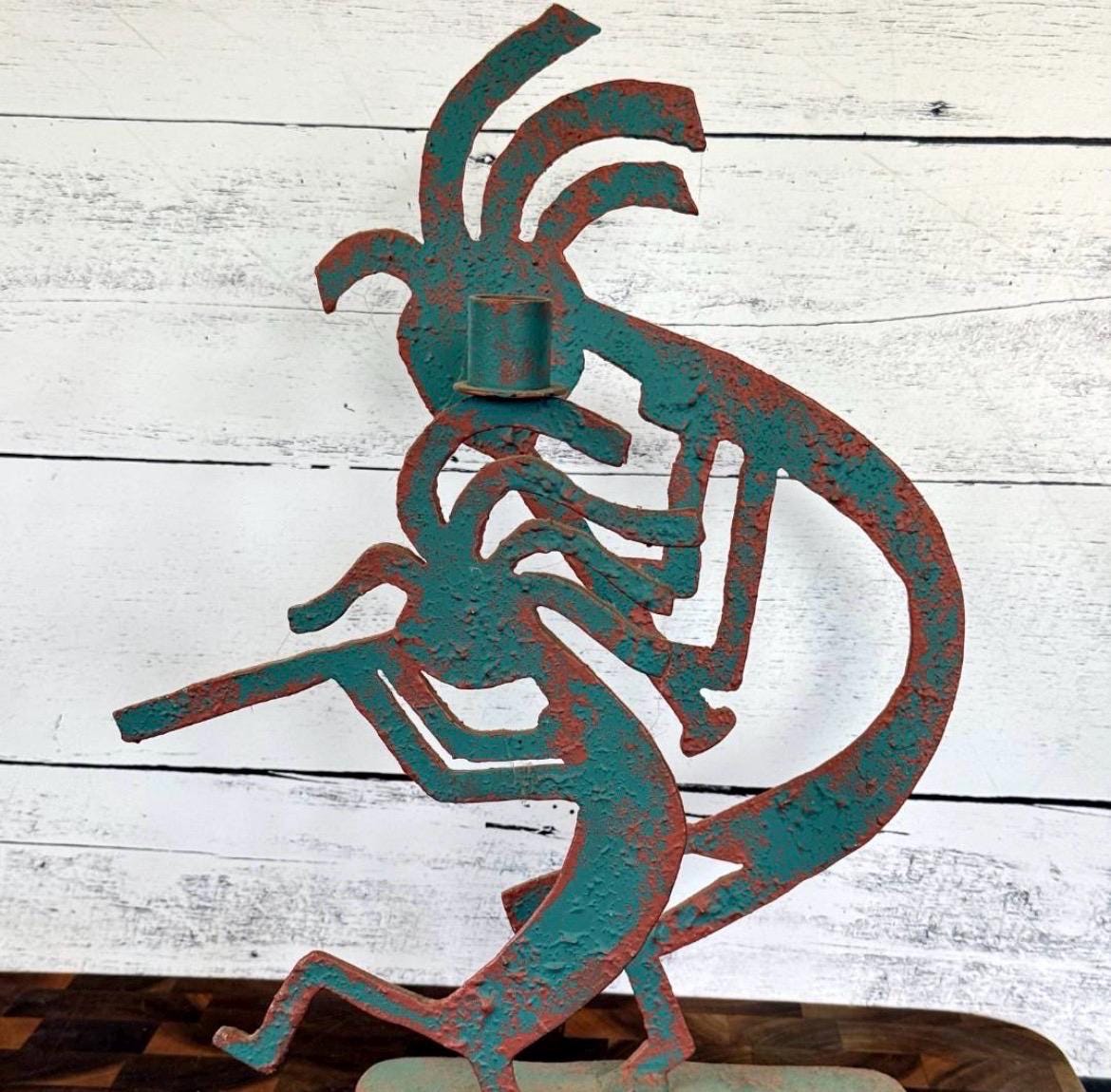 Vintage Kokopelli Metal Candlestick Holder Sculpture Signed 1991 Southwest 15"