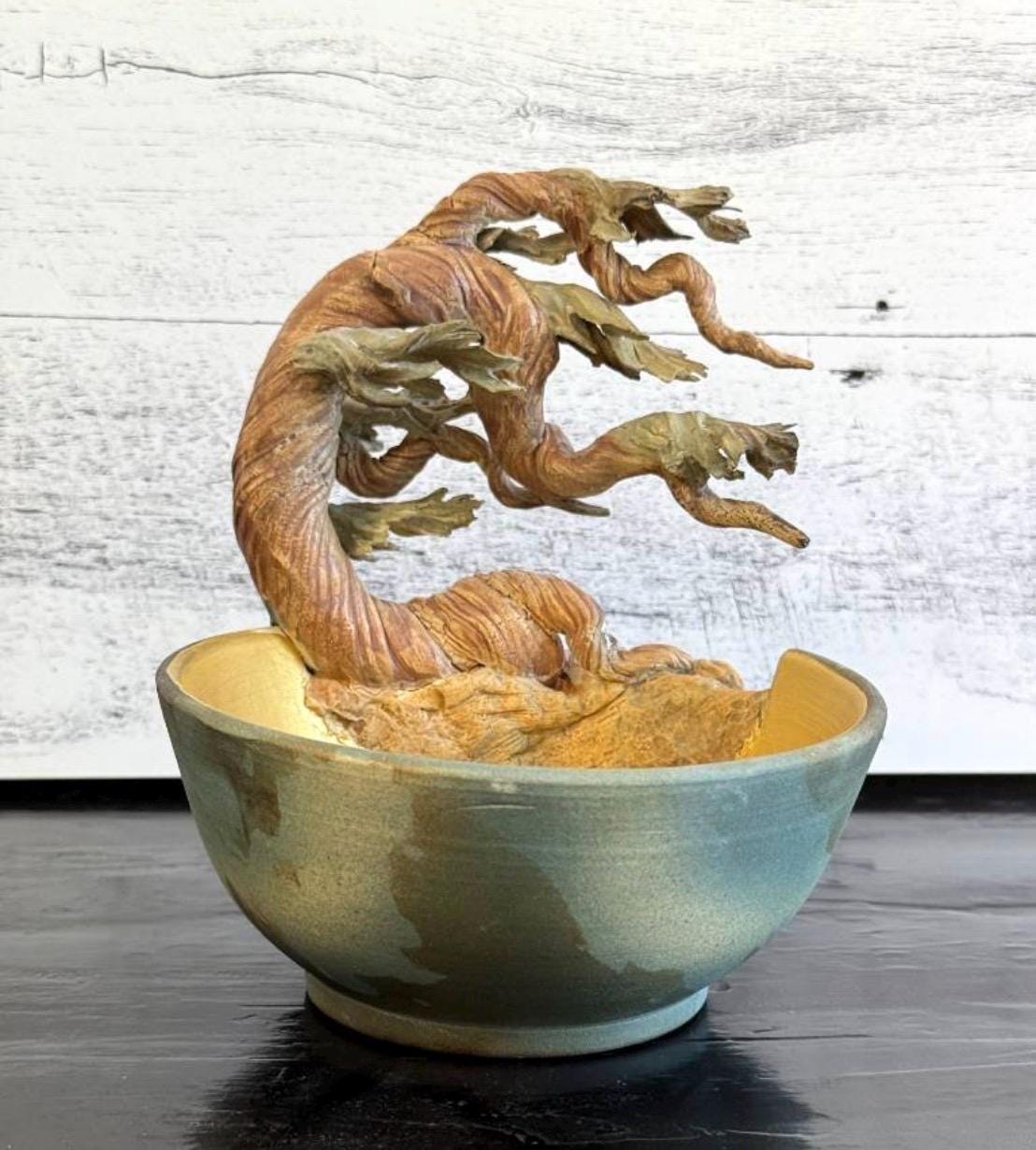 Bonnie Belt Studio Pottery Cypress Cut Away Bowl Ceramic Sculpture Signed 5x7"