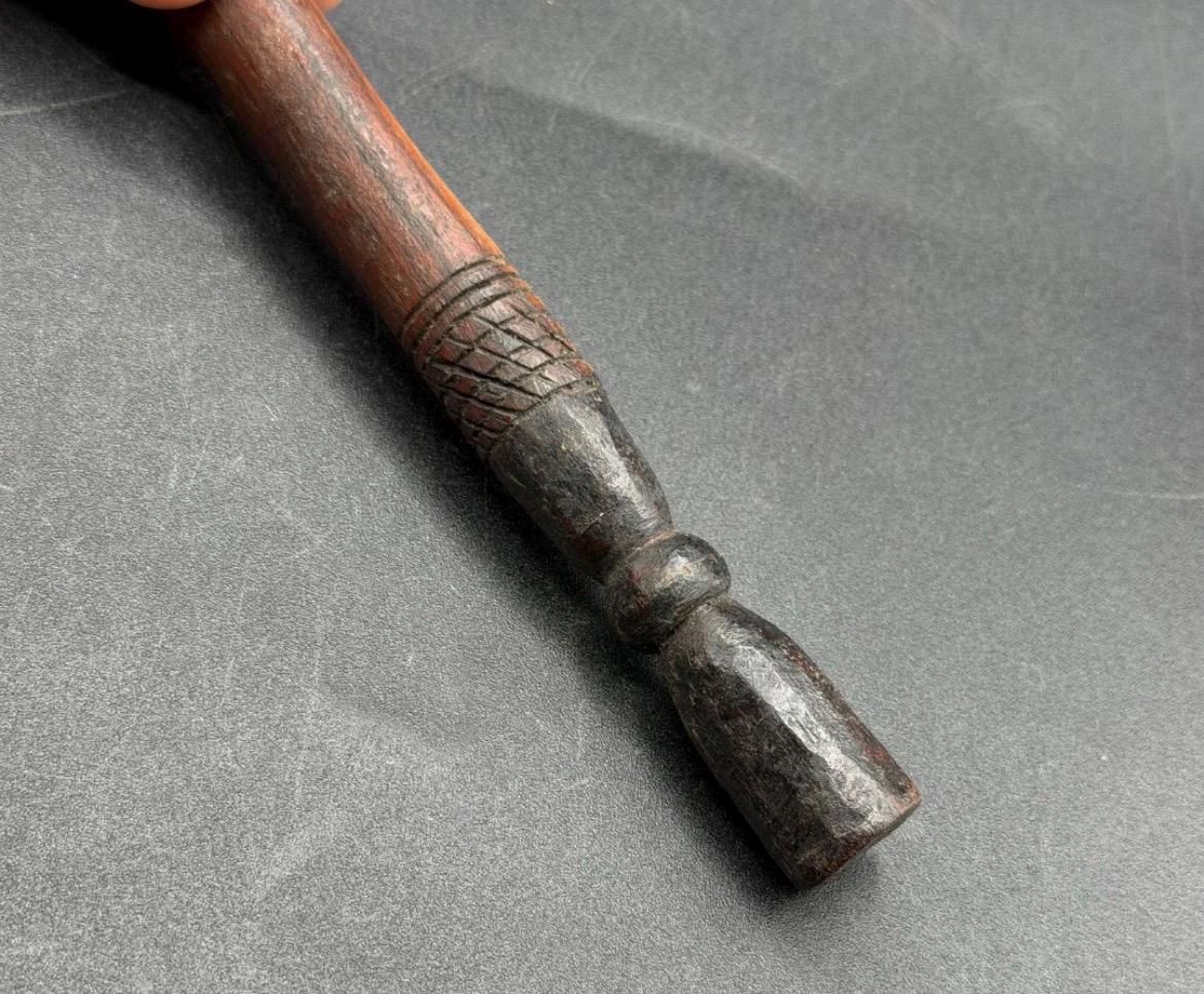 Vintage Benin African Wood Carving Tools - MCM Hand Adze & Carved Mallet Set