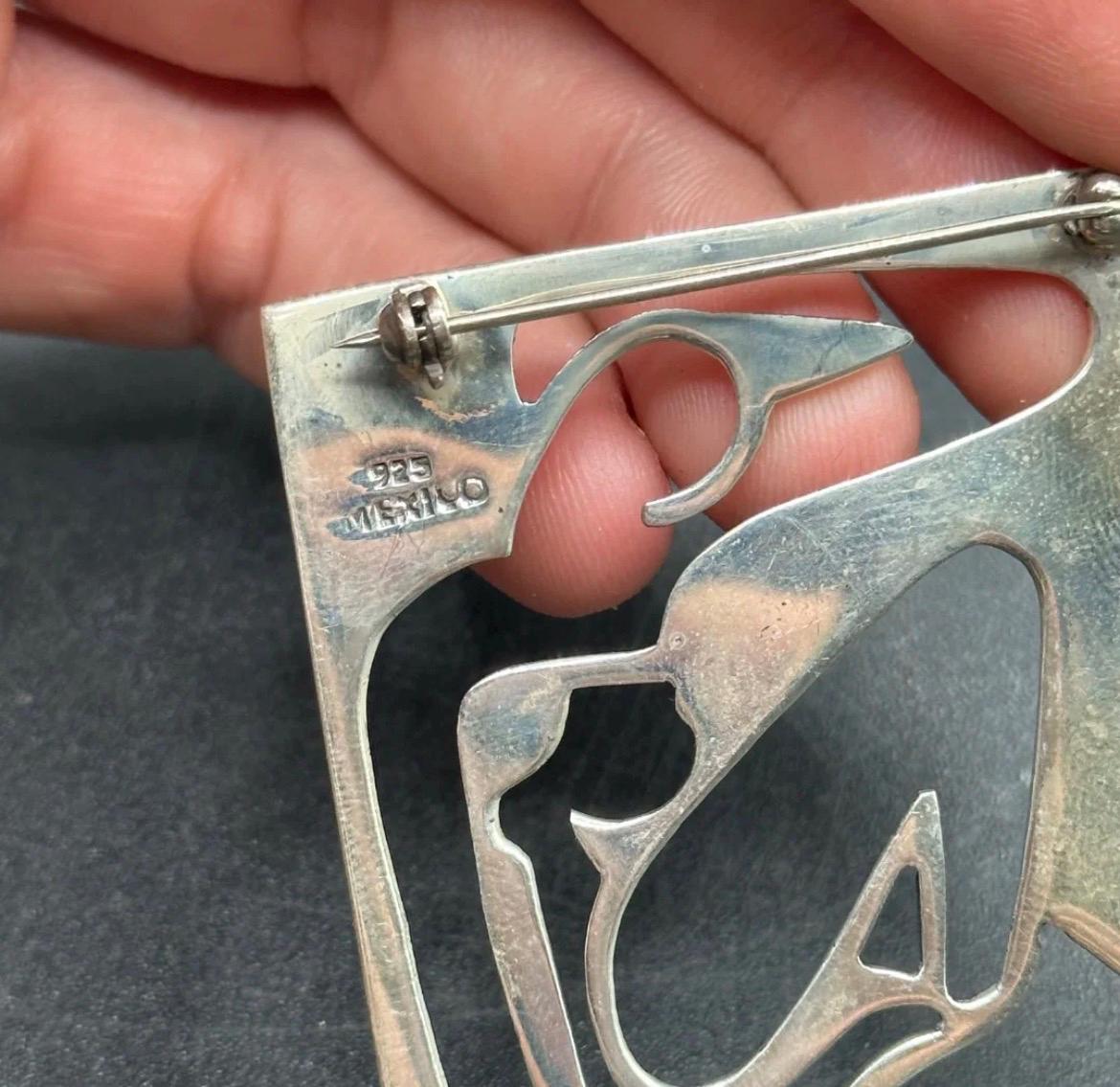 Vintage Mexican Sterling Silver Modernist Matisse-Style Brooch – 20.4g
