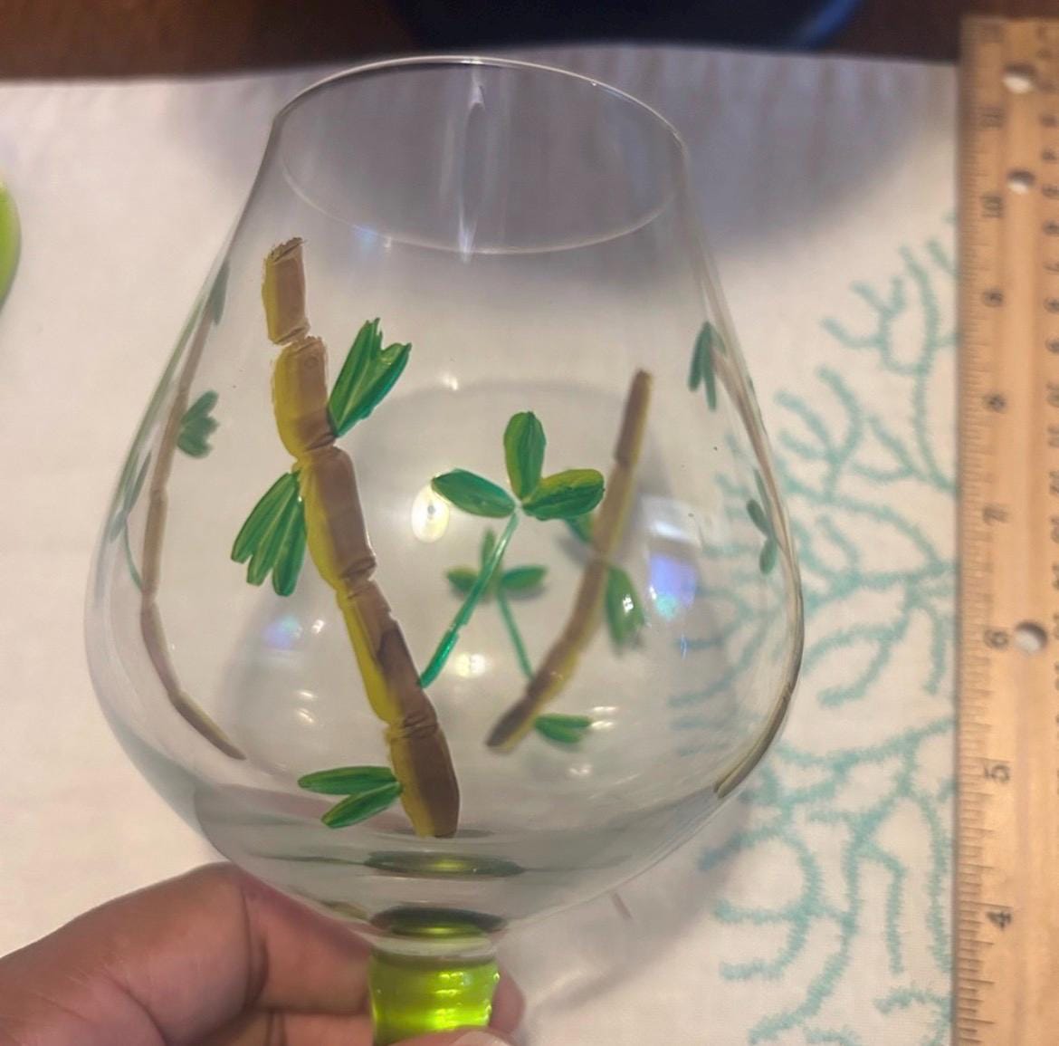 Set of 2 Hand Painted Bamboo Wine Glasses, Romanian Tiki Barware Goblets