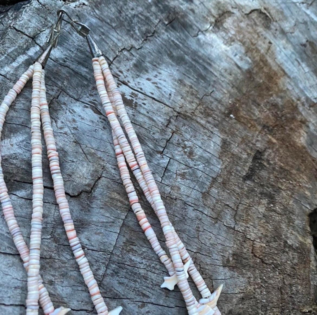Vtg 3-Strand Animal Fetish Necklace Shell Heishi Sterling Cones |25 Inch