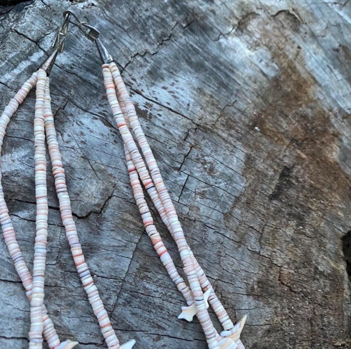 Vtg 3-Strand Animal Fetish Necklace Shell Heishi Sterling Cones |25 Inch