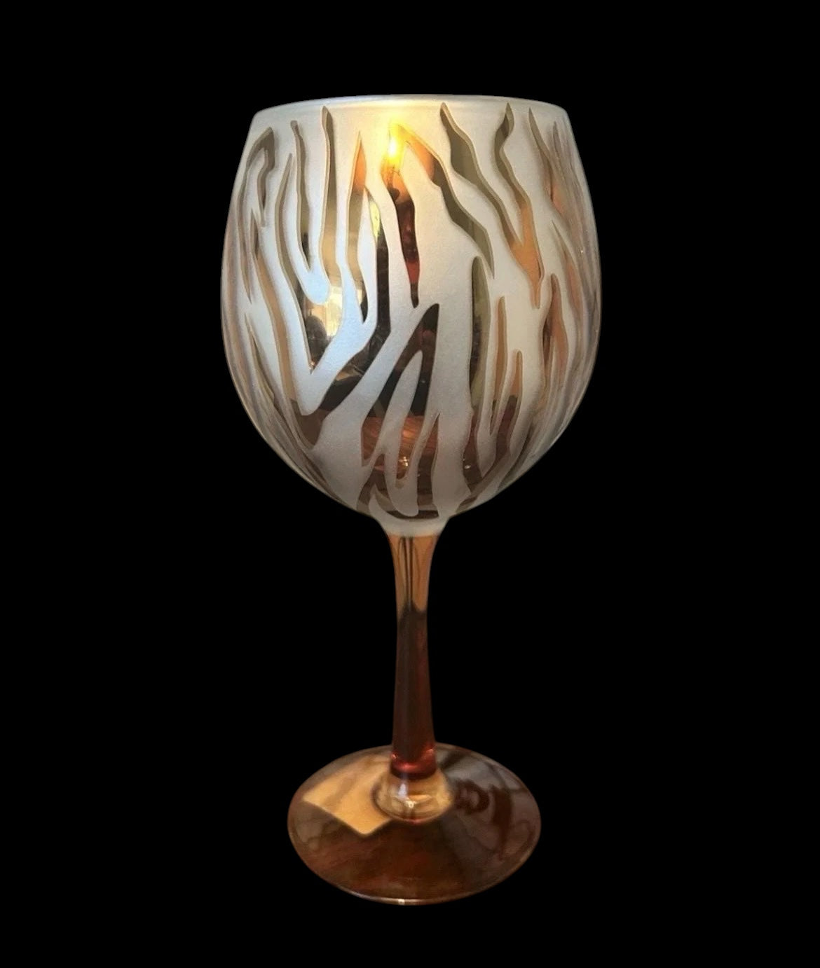 Pier 1 Imports Zebra Balloon Wine Glass, Amber Stemware, Hand-Blown Safari Chic