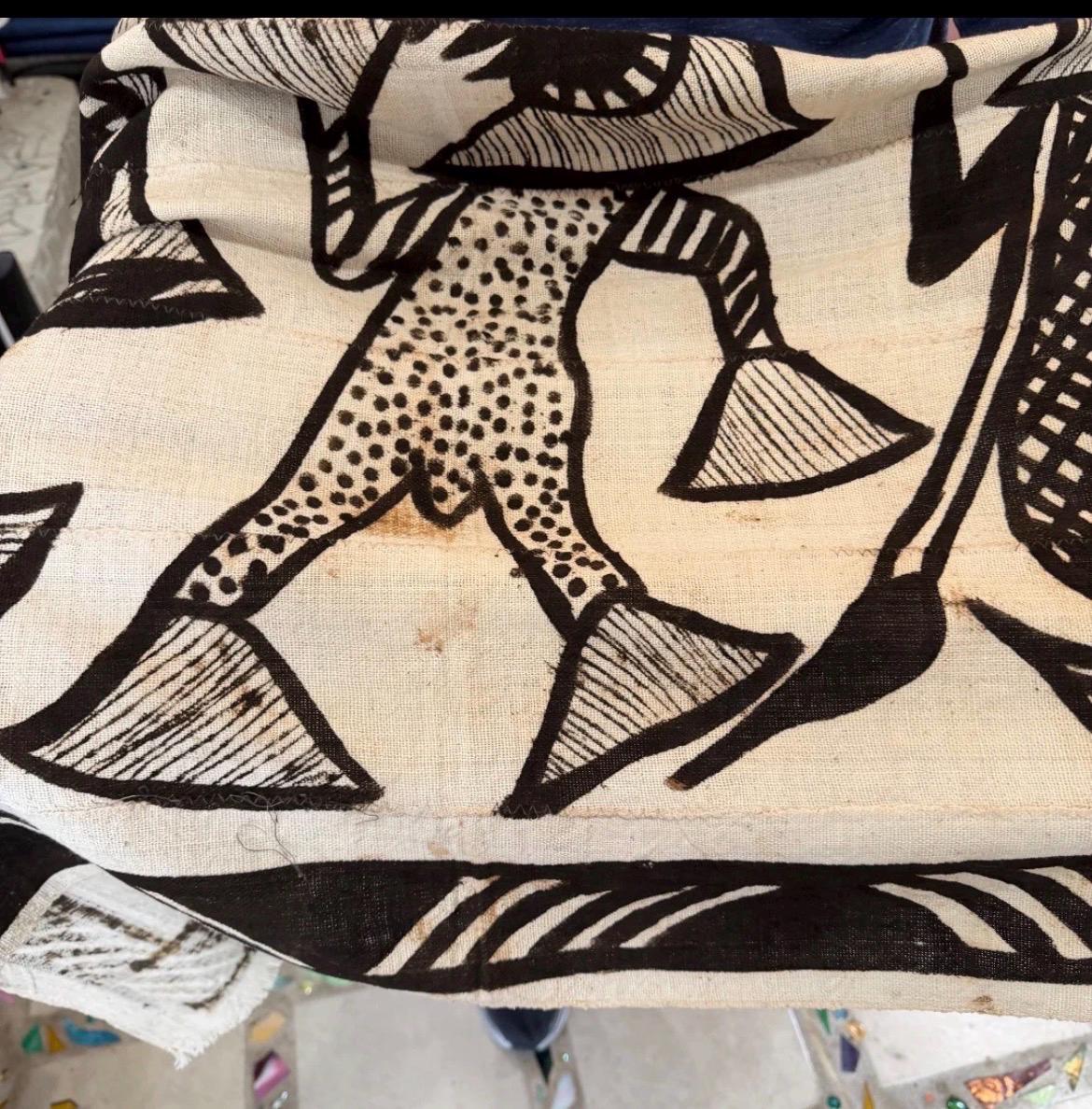 Vintage African Korhogo Cloth Senufo Hand-Painted Mud Cloth Tapestry 50"x35