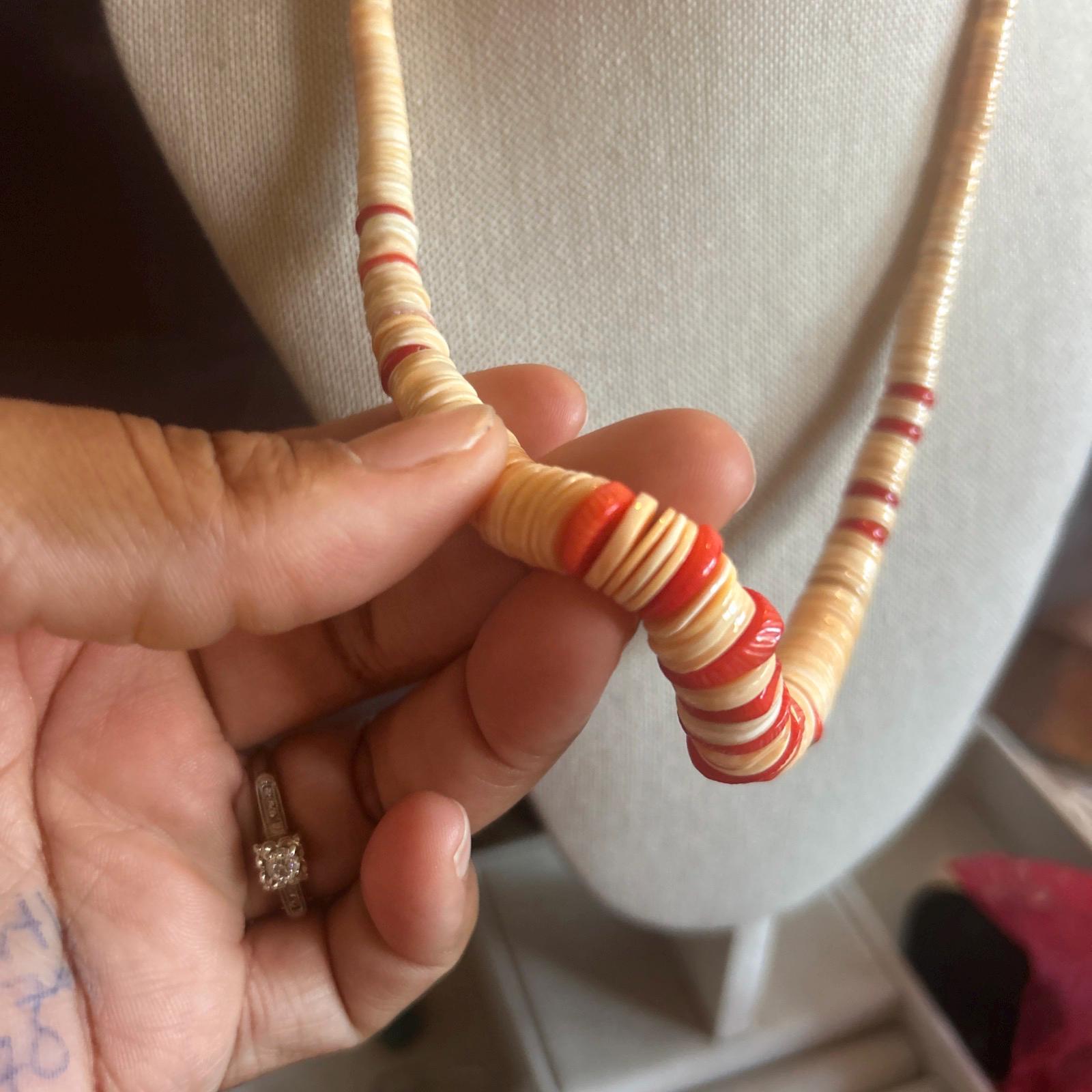 Vintage Santo Domingo Style Heishi Necklace - 58g - Genuine Shell & Coral - 18"