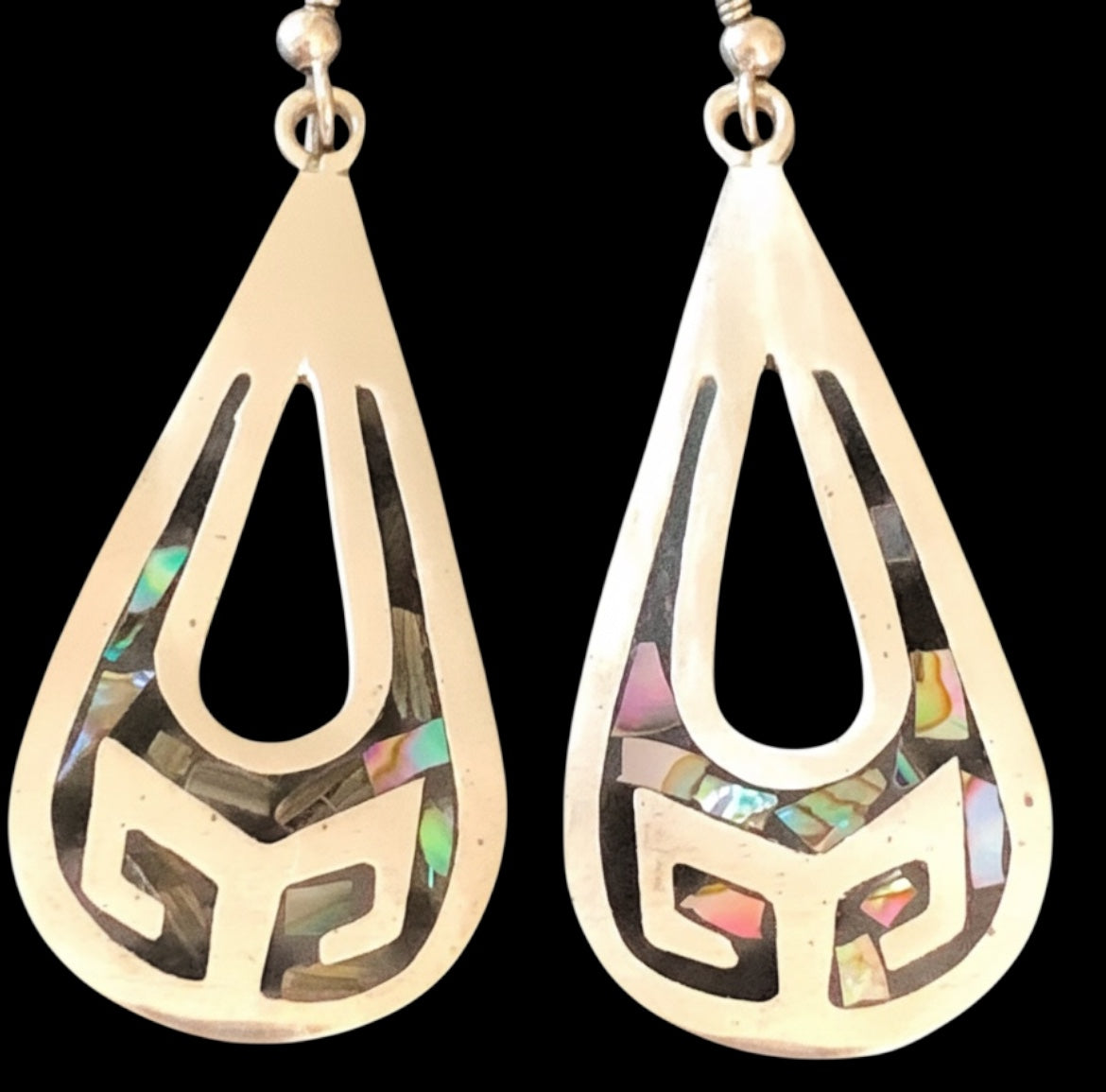 Vintage Taxco TL-17 Sterling Silver Abalone Teardrop Earrings ✨ Mexican 925 Silver Inlay Mosaic Boho Statement Dangle Drops
