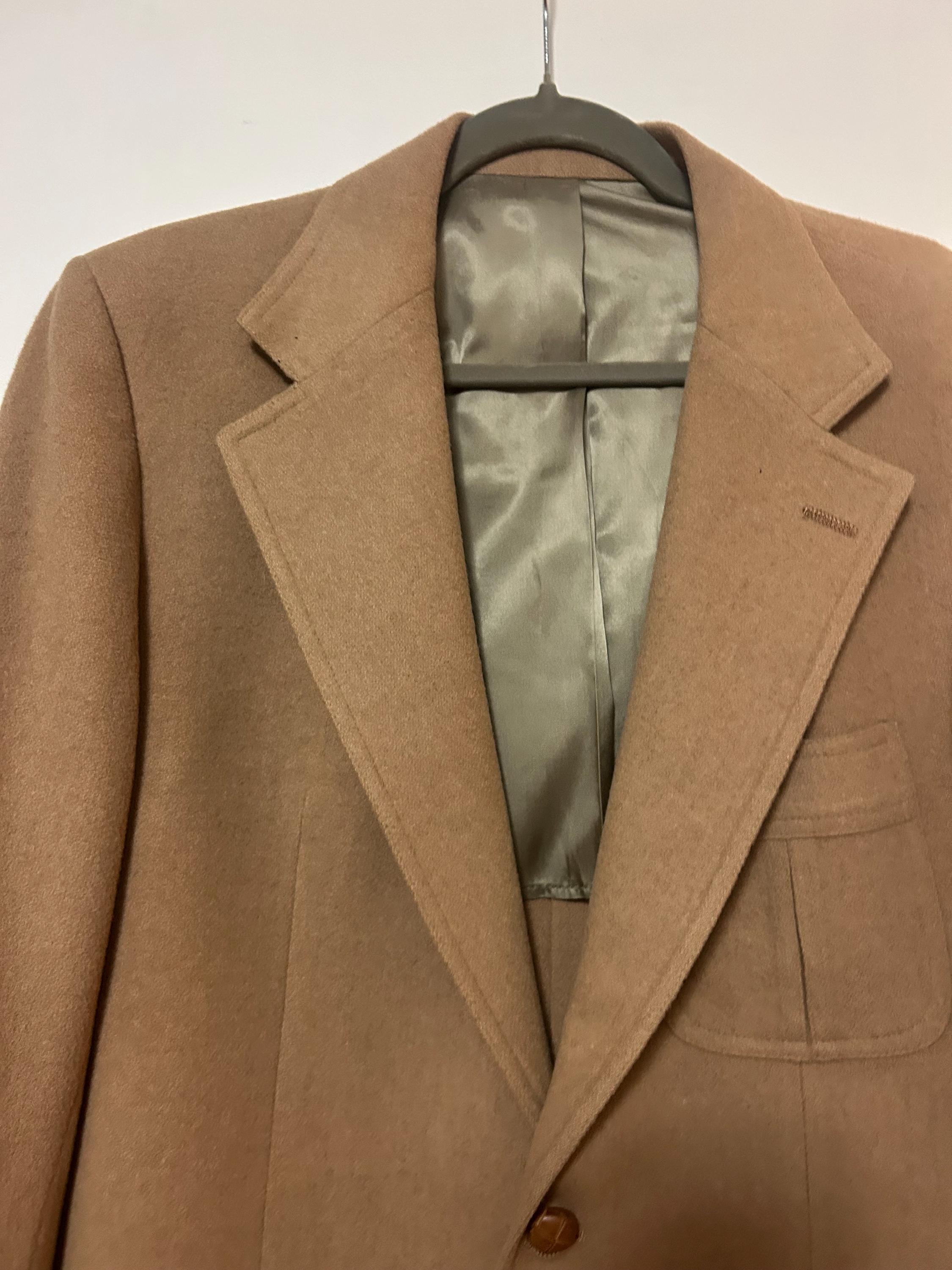 Vintage 70s Stanley Blacker Camel Hair Blazer Jacket 42R - Leather Knot Buttons