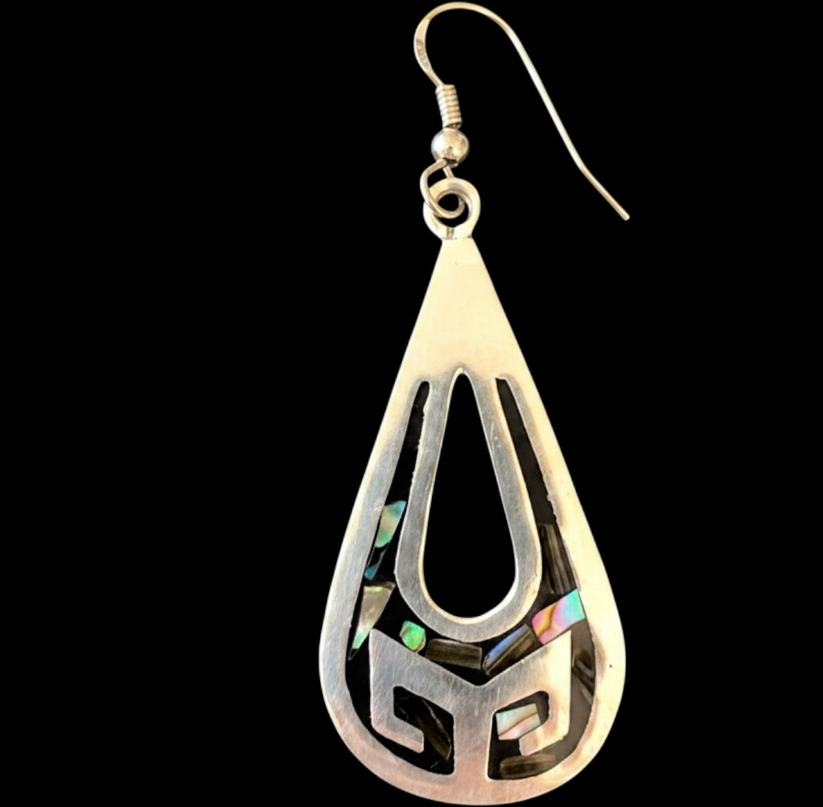 Vintage Taxco TL-17 Sterling Silver Abalone Teardrop Earrings ✨ Mexican 925 Silver Inlay Mosaic Boho Statement Dangle Drops